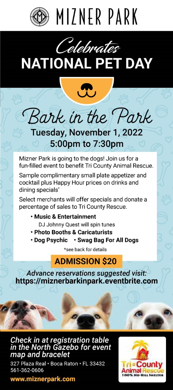 Bark in the Park, Calendar of Events