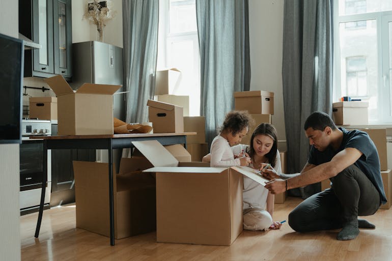 a family moving into their new home